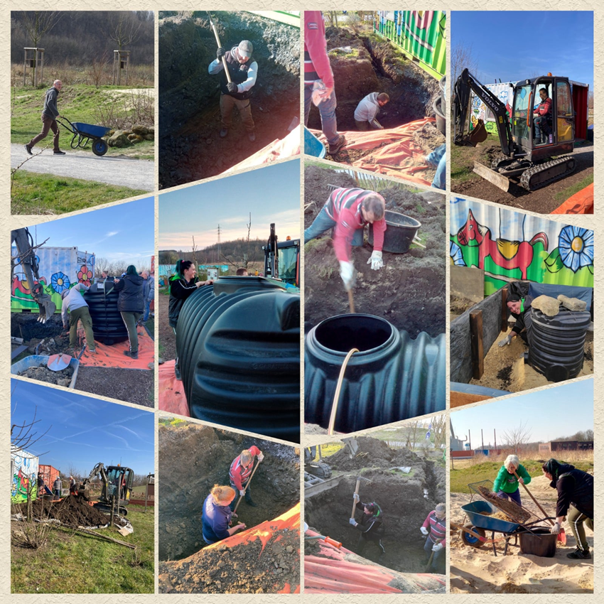 Mitte des Monats wurde mit vielen Helfern ein 2600 Liter Fass in der Erde versenkt, der erste Schritt zu einer Regenwasserauffanganlage. Wir danken allen Helfern, auch der KJG St. Ludgerus für die großartige Arbeit.