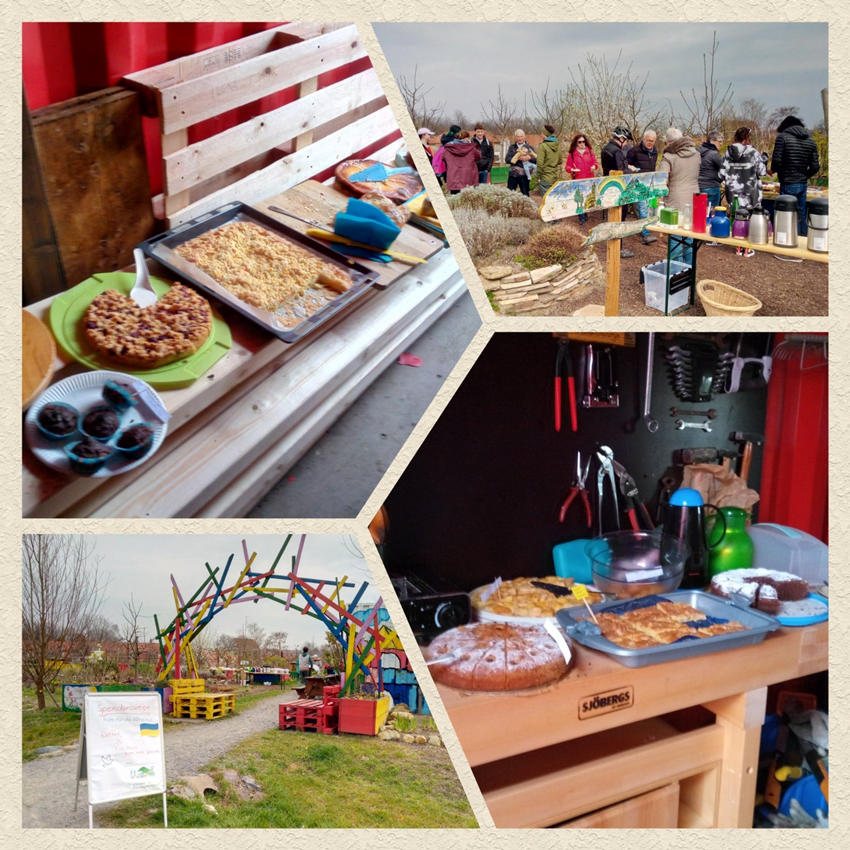 Auch freuten wir uns in diesem Monat über die rege Teilnahme an unserer Spendenaktion für die Ukraine. Schön, dass auch das Wetter euch nicht abhalten konnte. Wir danken allen, die zum Erfolg mit Kuchen-, Kaffee- und Geldspenden dazu beigetragen haben.