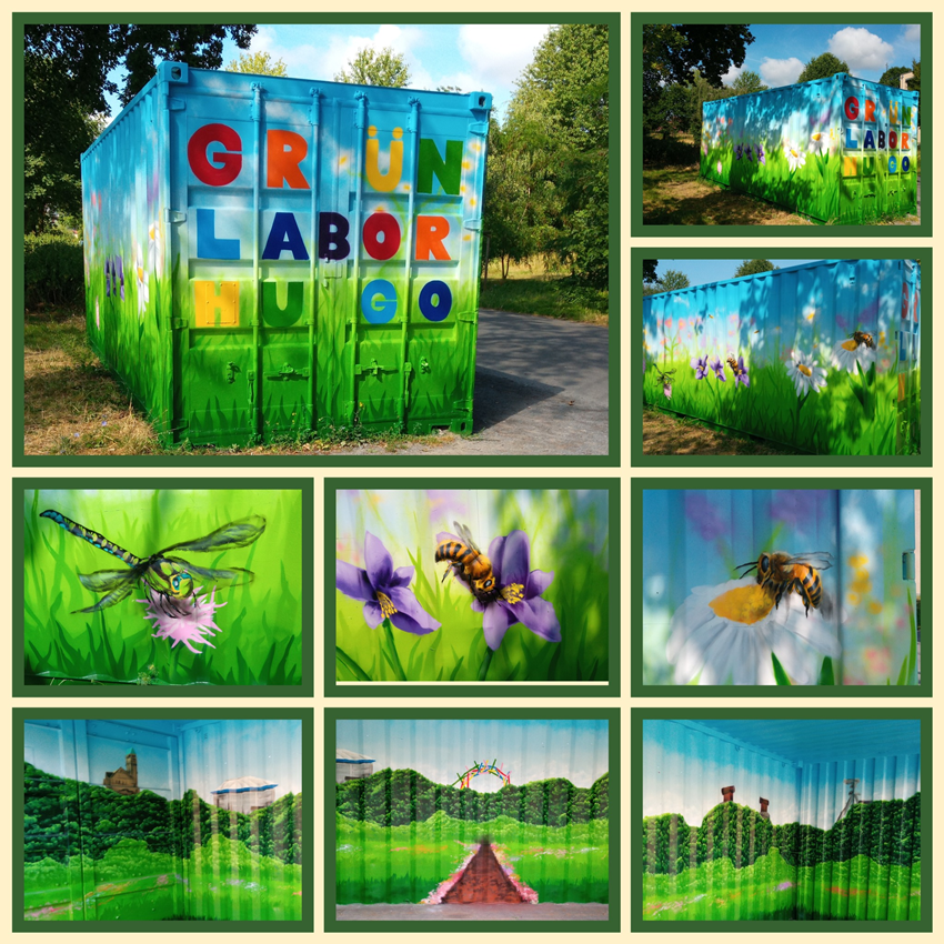 Unser Eingangscontainer hat seit Juli ein neues "Kleid". Wir sind begeistert von Patricks Werk.